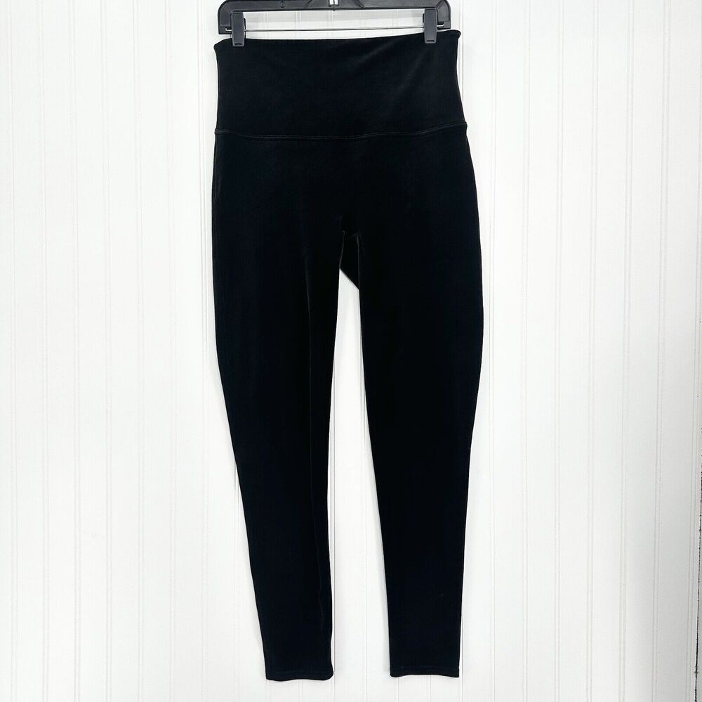 Spanx Leggings Womens 1X Black Velvet Pants Pull On Slimming Goth Emo Y2K EUC